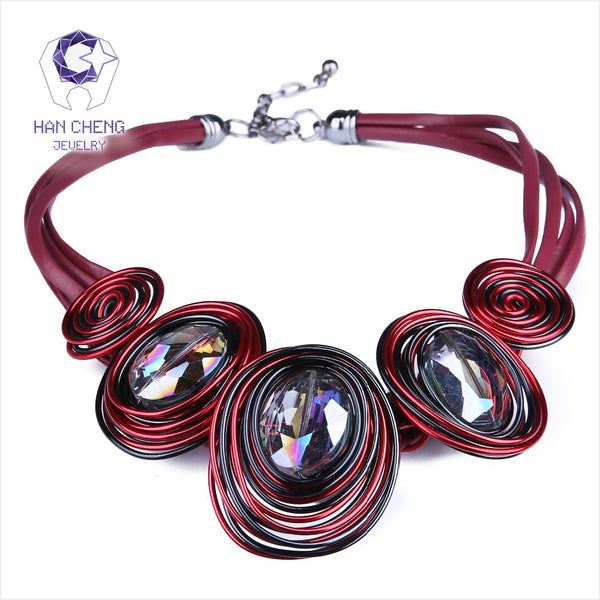 New Leather Rope Created Crystal Wire Necklace - Fashion Proline