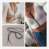 Black Leather Necklace Long Tassel Gold Color - Fashion Proline