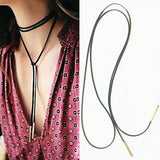 Black Leather Necklace Long Tassel Gold Color - Fashion Proline