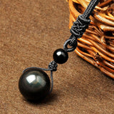 Black Obsidian Rainbow Eye Ball Necklace - Fashion Proline