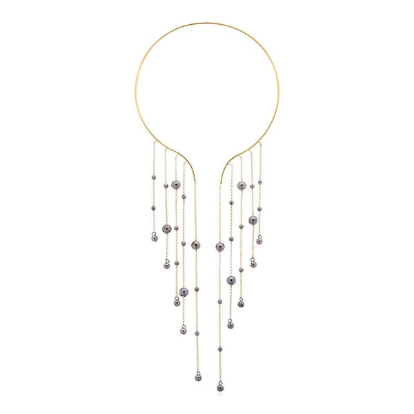 Black Beads Hyperbole Long Tassel Necklace - Fashion Proline